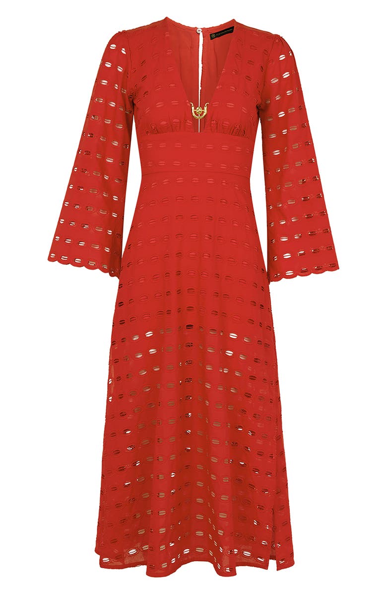ViX Paula Hermanny Raya Eyelet Long Sleeve Cover-Up Maxi Dress, Alternate, color, Red