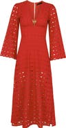 ViX Paula Hermanny Raya Eyelet Long Sleeve Cover-Up Maxi Dress