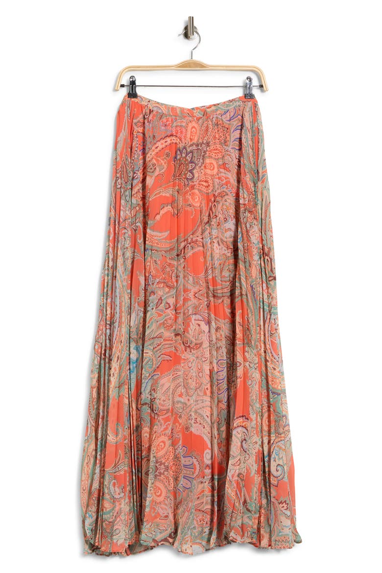 Torin Pleated Maxi Skirt, Main, color, ORANGE/ LIGHT BLUE TRADITIONAL