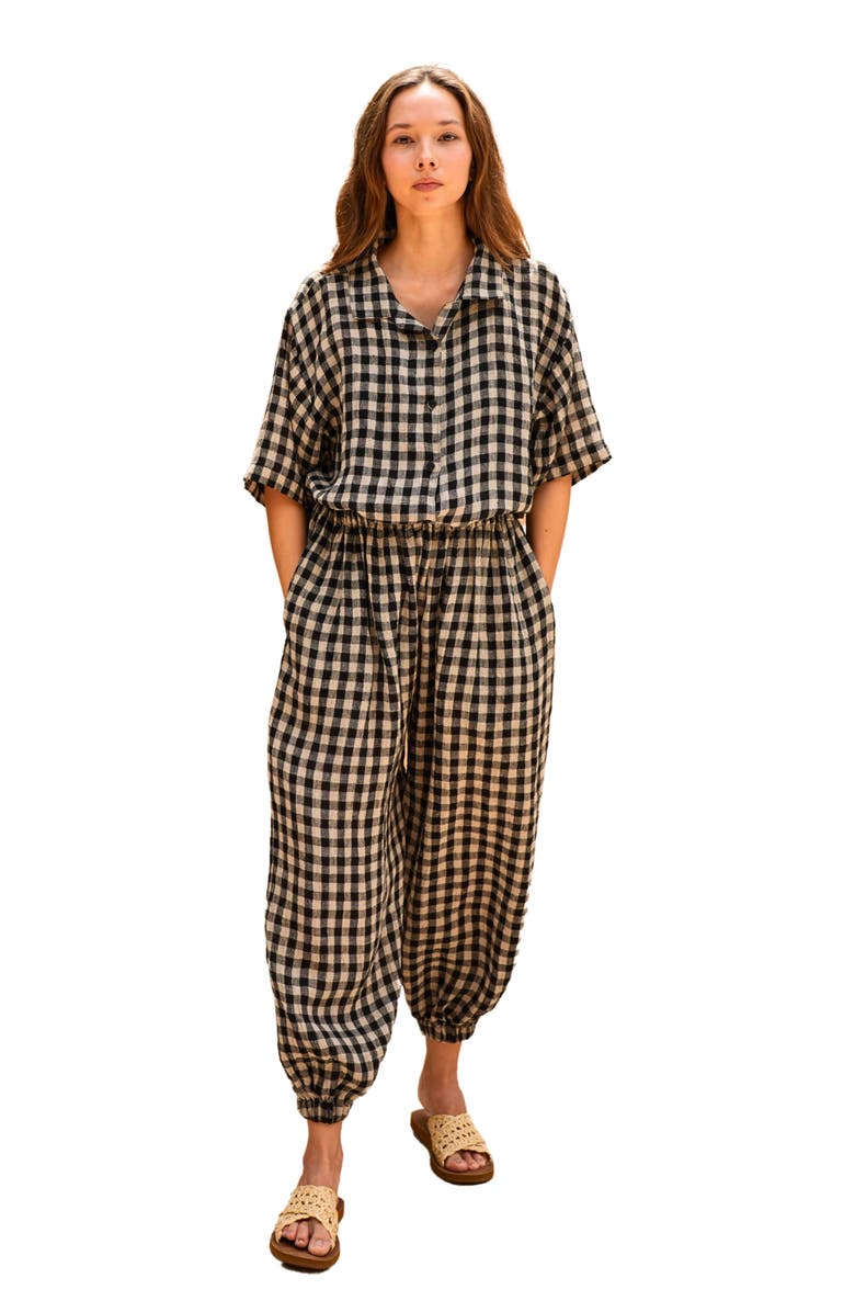 PINK HALEY Vanessa Linen Gingham Balloon Pants, Main, color, Black Gingham