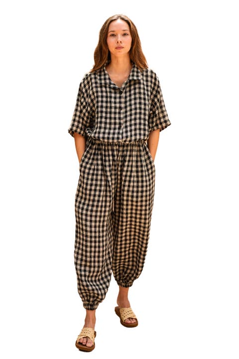 Vanessa Linen Gingham Balloon Pants