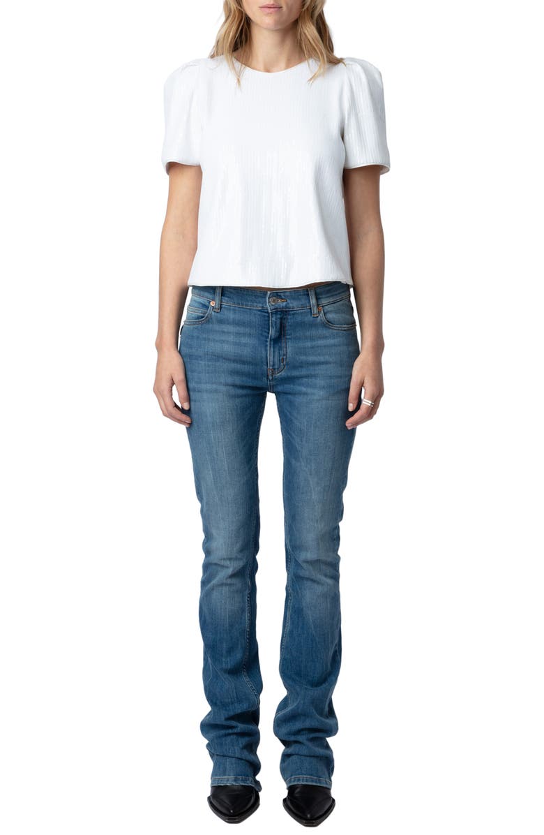 Zadig & Voltaire Tchao Sequin Short Sleeve Top, Alternate, color, 