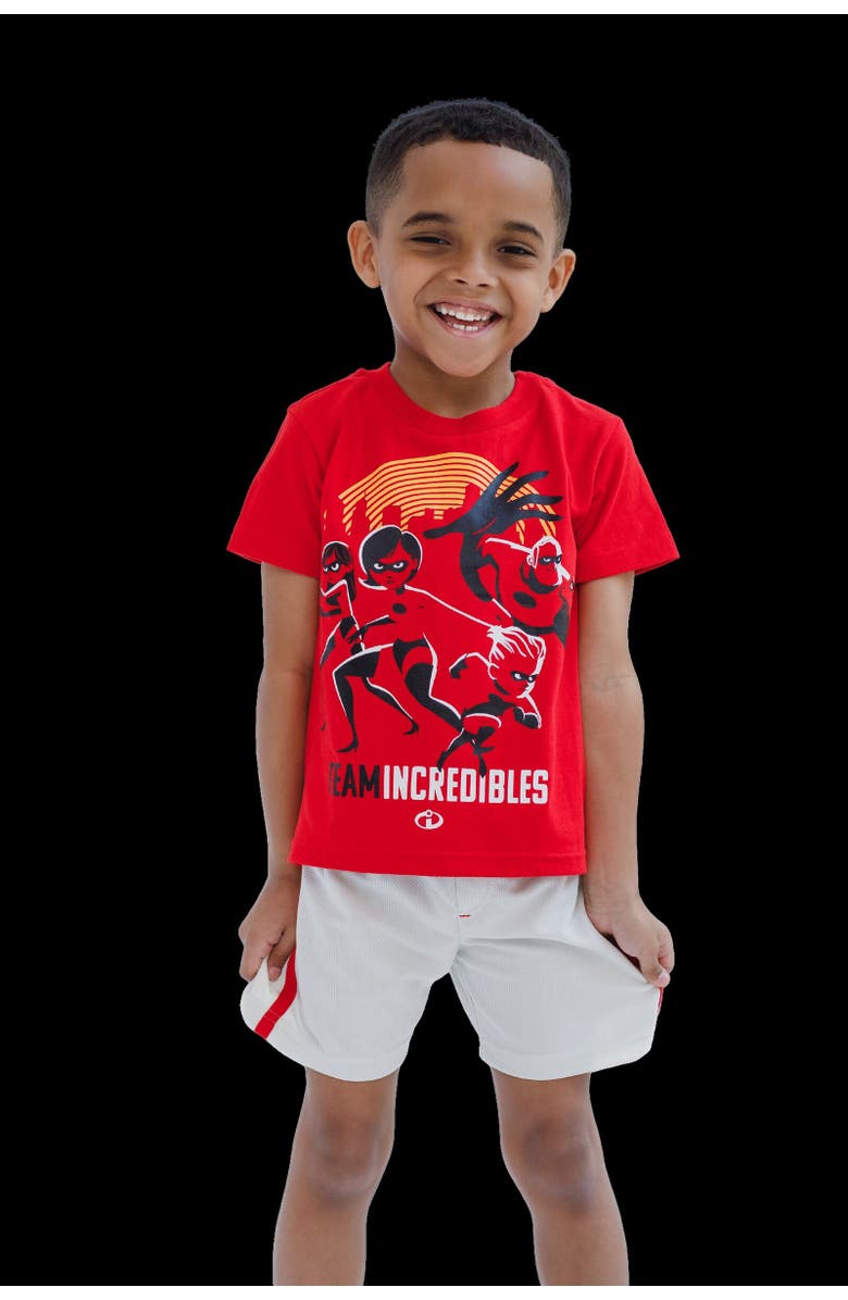 Disney T-Shirt & Mesh Shorts Set, Main, color, Incredibles Red Grey