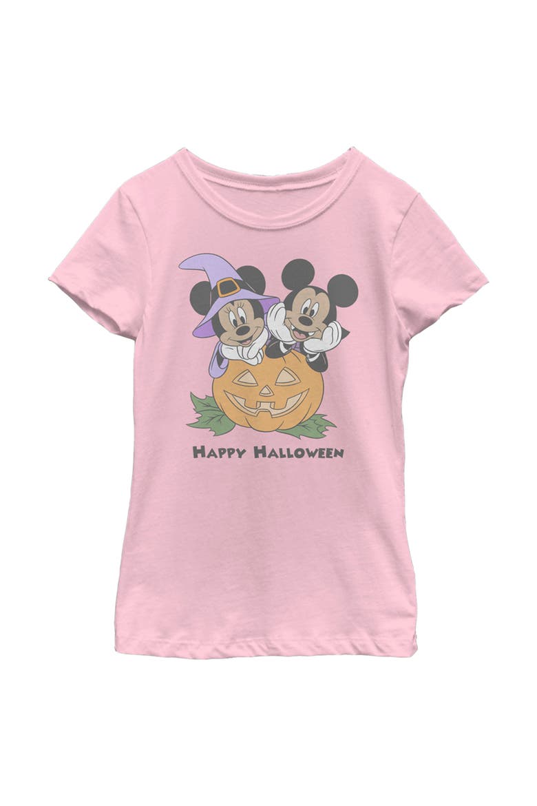 Girl's Disney Halloween Vampire Mickey & Minnie T-Shirt, Main, color, Light Pink