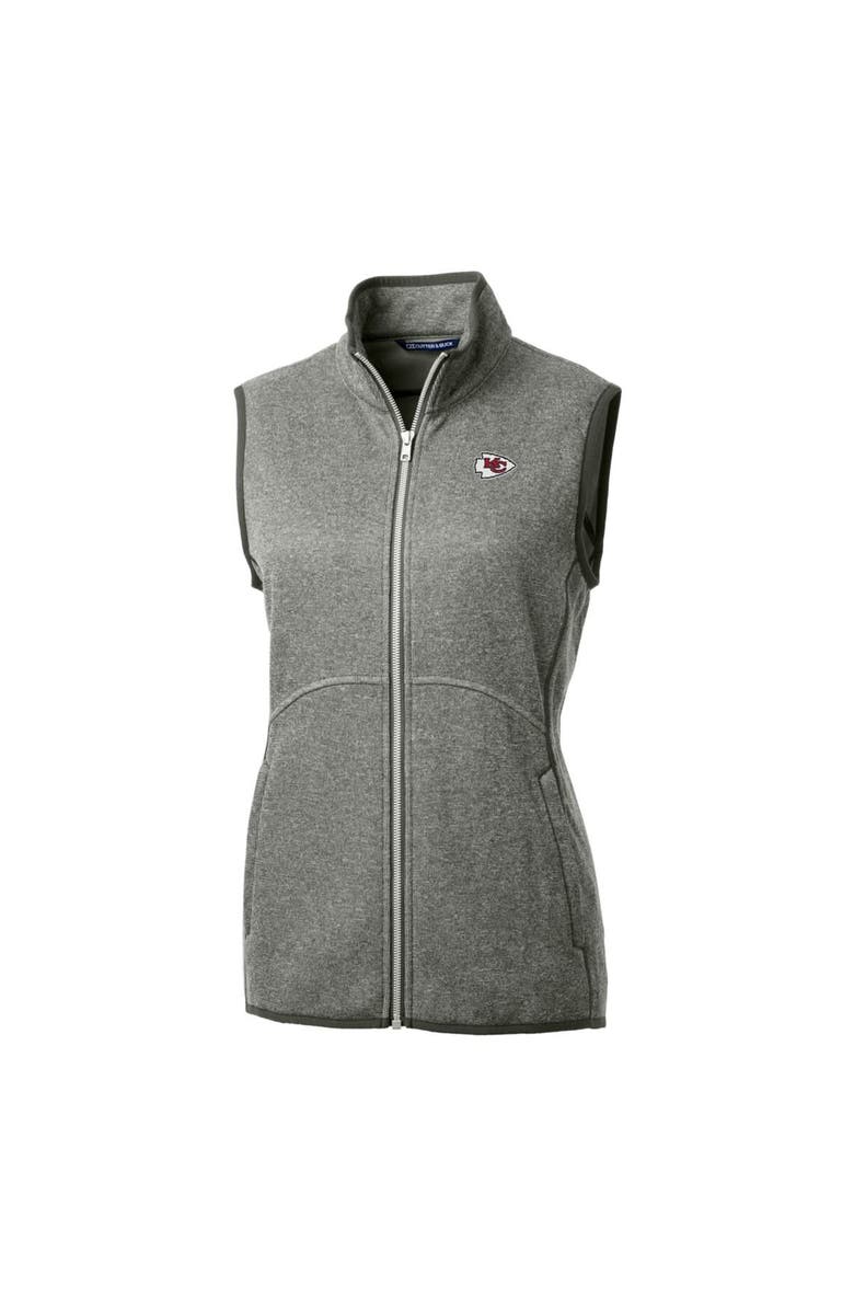 Cutter & Buck Women's Cutter & Buck Heathered Gray Kansas City Chiefs Mainsail Sweater-Knit Full-Zip Vest, Main, color, 