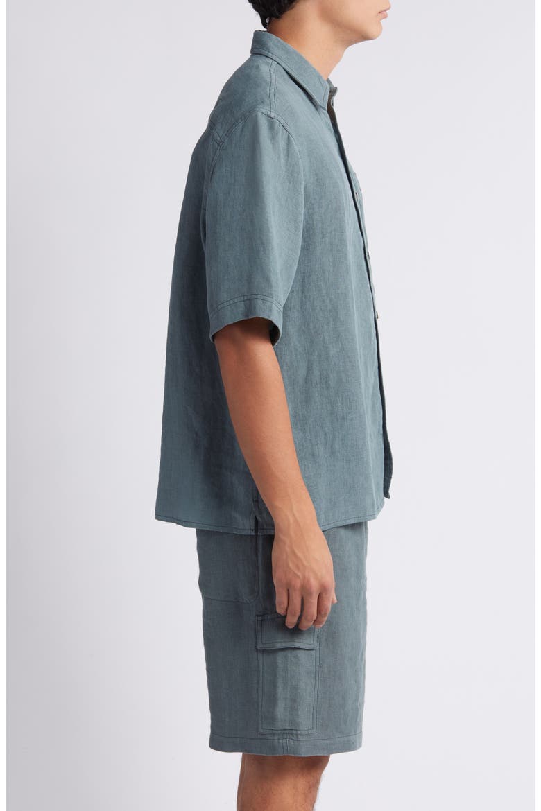Linen Short Sleeve Button-Up Shirt, Alternate, color, BLACK