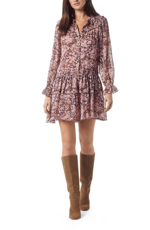 Elsverre Floral Tiered Ruffle Long Sleeve Silk Dress