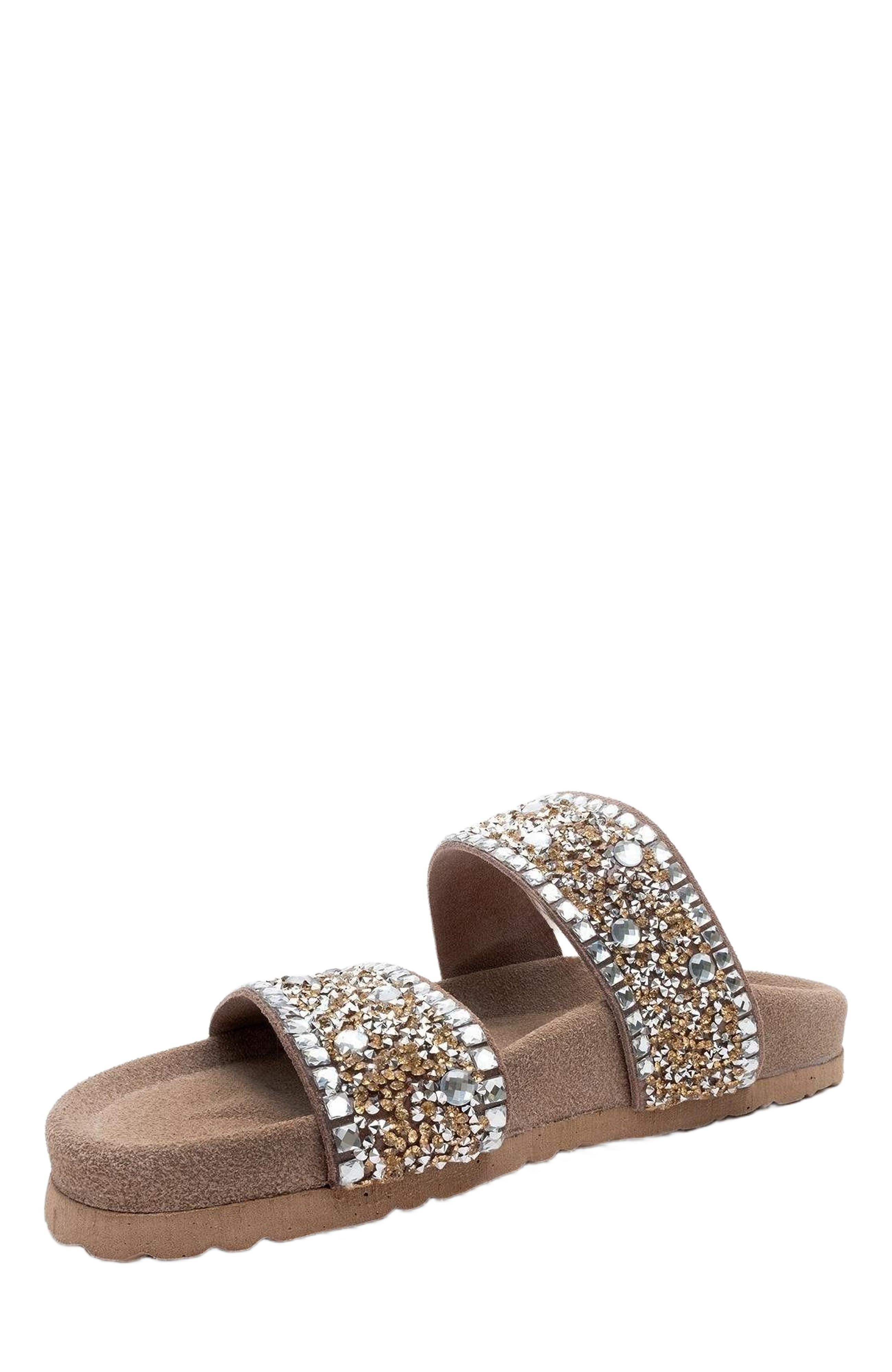 Jamie Leather Double Strap Slide Sandal with Stones, Alternate, color, Tan Leather