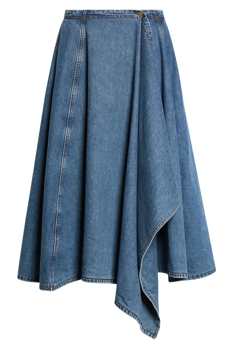 Side Drape Banded Midi Skirt, Alternate, color, BLUE DENIM