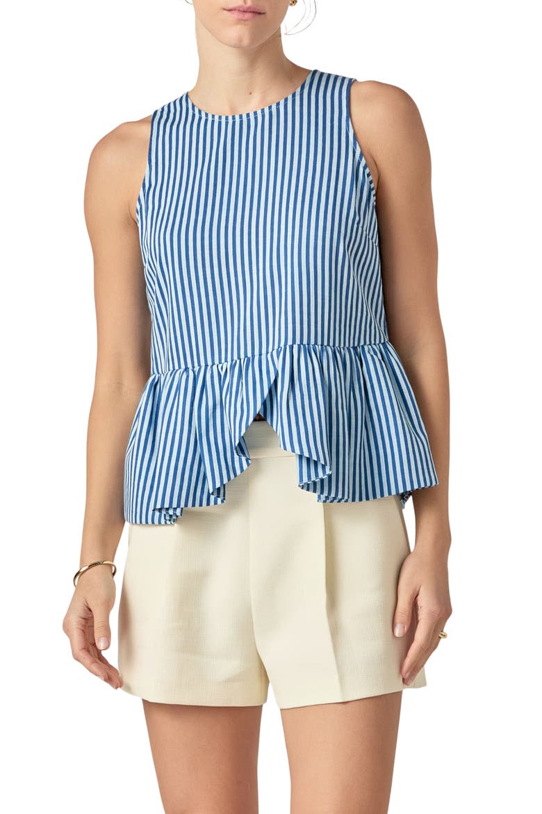 Stripe Sleeveless Peplum Top, Main, color, BLUE