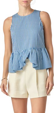 English Factory Stripe Sleeveless Peplum Top