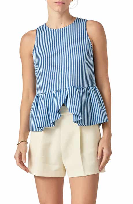 English Factory Stripe Sleeveless Peplum Top