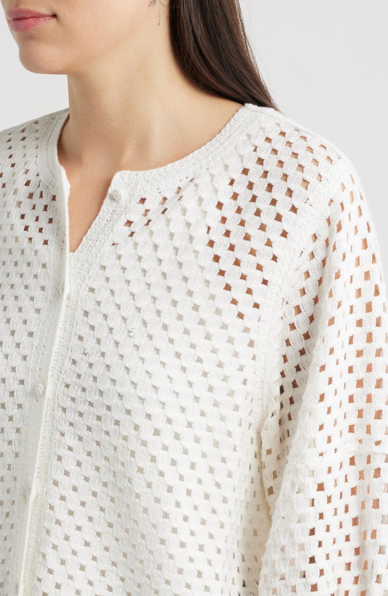 Wit & Wisdom Openwork Blouson Sleeve Top, Alternate, color, Off White