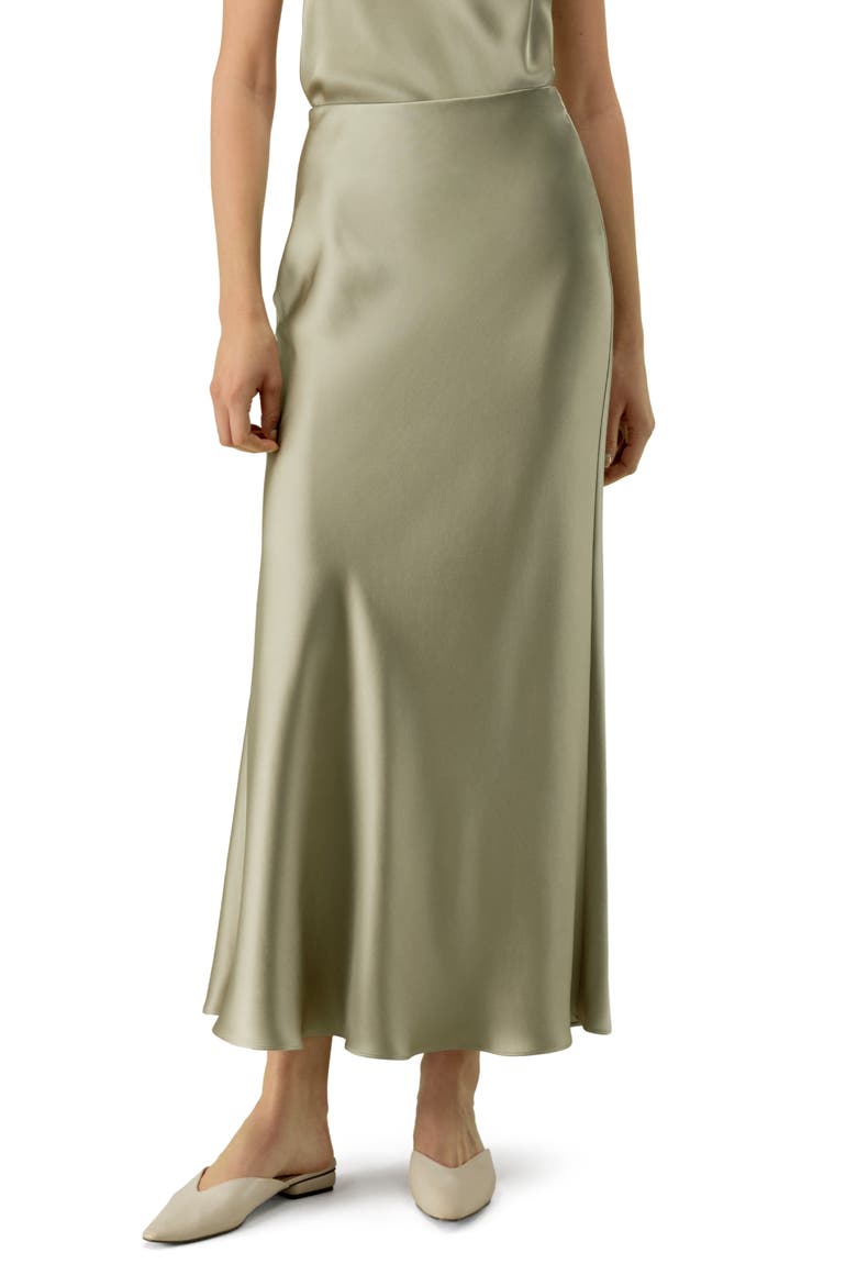 Women's Double-Faced Silk Charmeuse Maxi Skirt, Main, color, Artichoke
