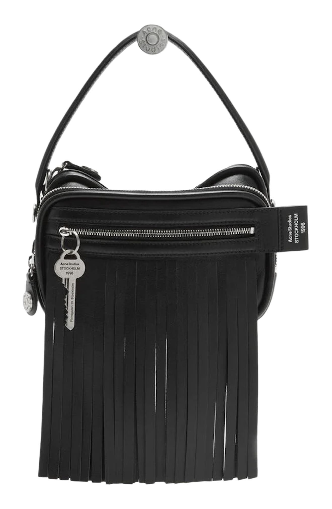 Acne Studios Camero Kit Fringe Leather Handbag, Main, color, Black