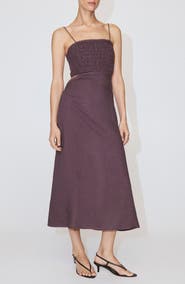 MANGO Embroidered Beaded Linen Blend Dress