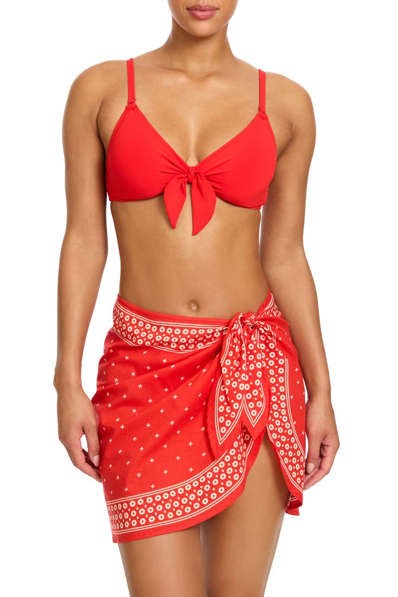 Juno Print Cotton Cover-Up Pareo, Main, color, FIERY RED