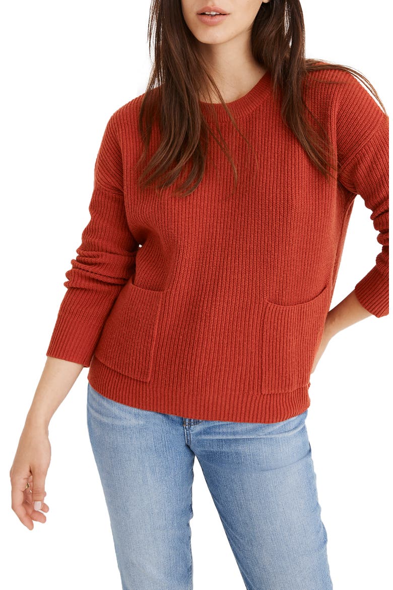 Patch Pocket Pullover Sweater, Main, color, BRIGHT EMBER