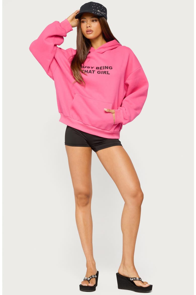 Busy Girl Graphic Oversized Hoodie, Alternate, color, HOT-PINK