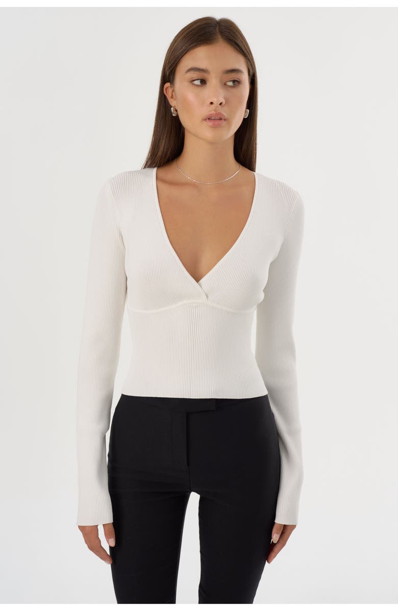 LAMARQUE ROMANE | Rib Knit Long Sleeve Top, Main, color, Off White