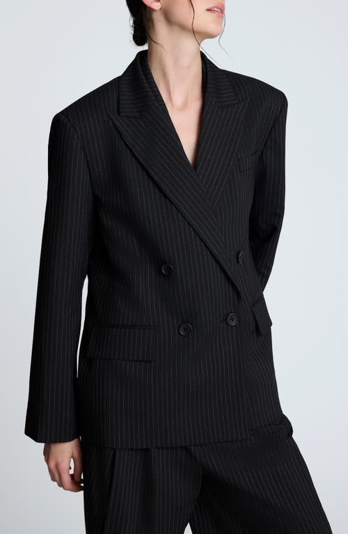 Kenneth Cole Pinstripe Double Breasted Boyfriend Jacket In Black