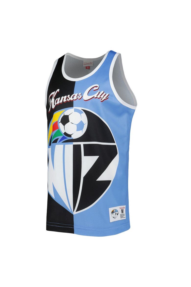 Men's Mitchell & Ness Black/Sky Blue Sporting Kansas City Sublimated Split Logo Tank Top, Alternate, color, Black