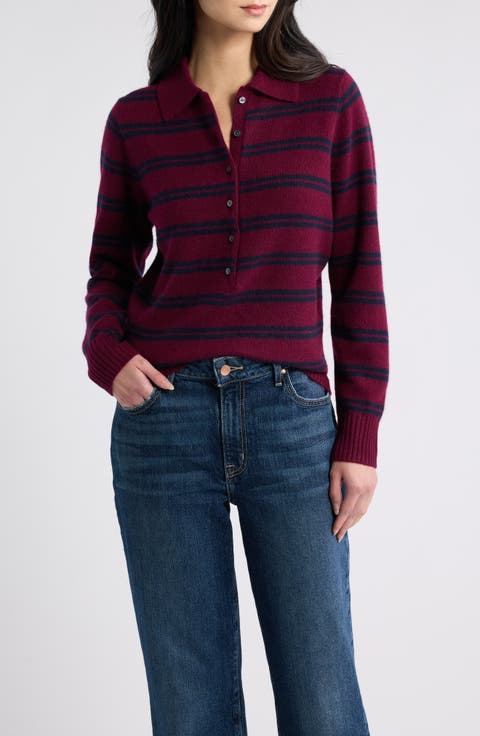 Park Cashmere Striped Polo Sweater