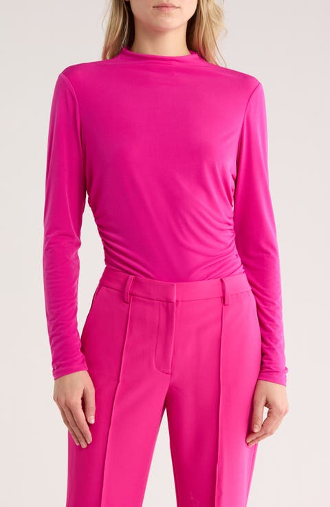 Funnel Neck Long Sleeve Ruched Top