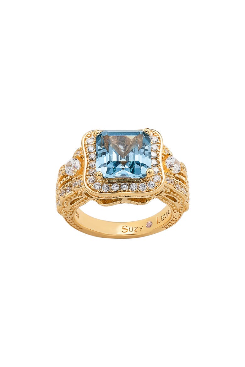 Ascher Cut Aqua Cubic Zirconia Halo Ring, Alternate, color, AQUA