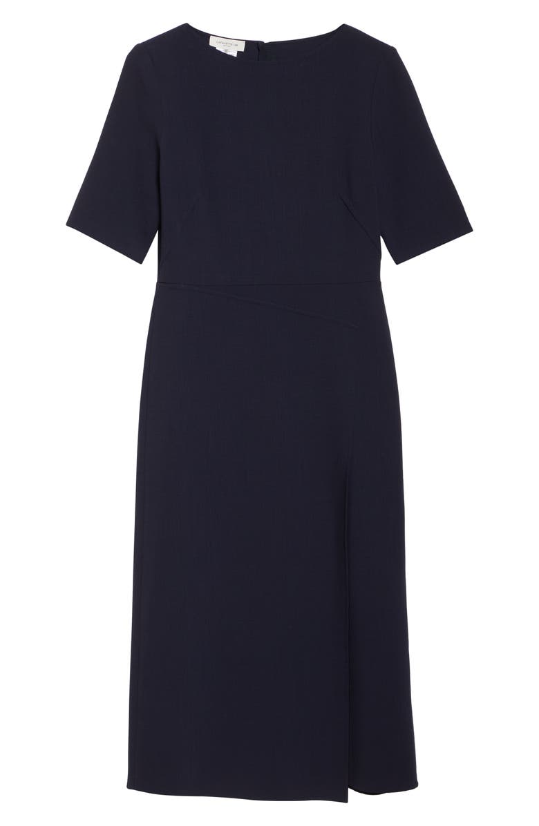 Lafayette 148 New York Faux Wrap Stretch Wool Midi Dress, Alternate, color, Ink