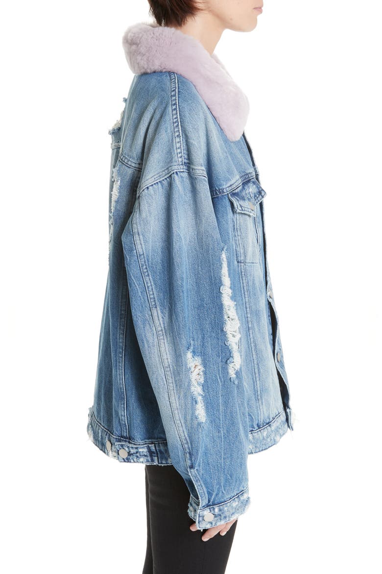 Rocky 2 Denim Jacket with Genuine Orylag® Rabbit Fur Trim, Alternate, color, VINT BLUE