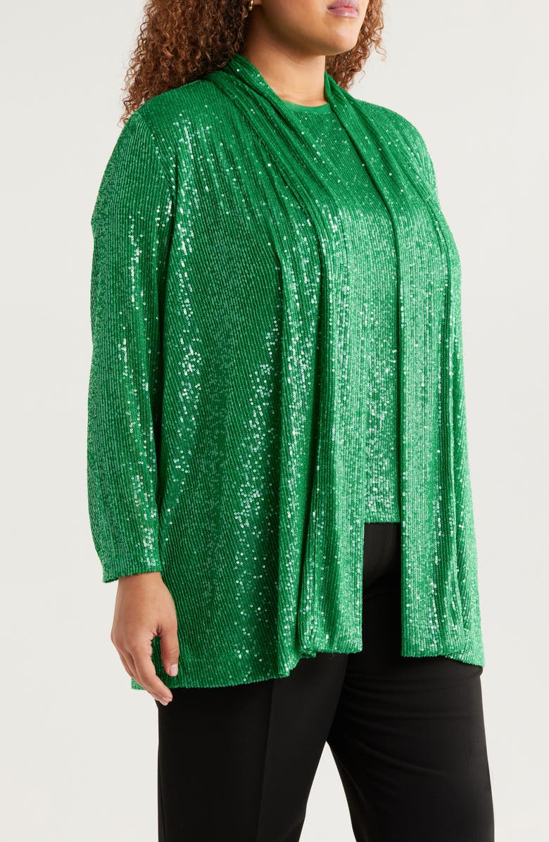 Anne Klein Sequin Draped Open Front Cardigan, Alternate, color, 