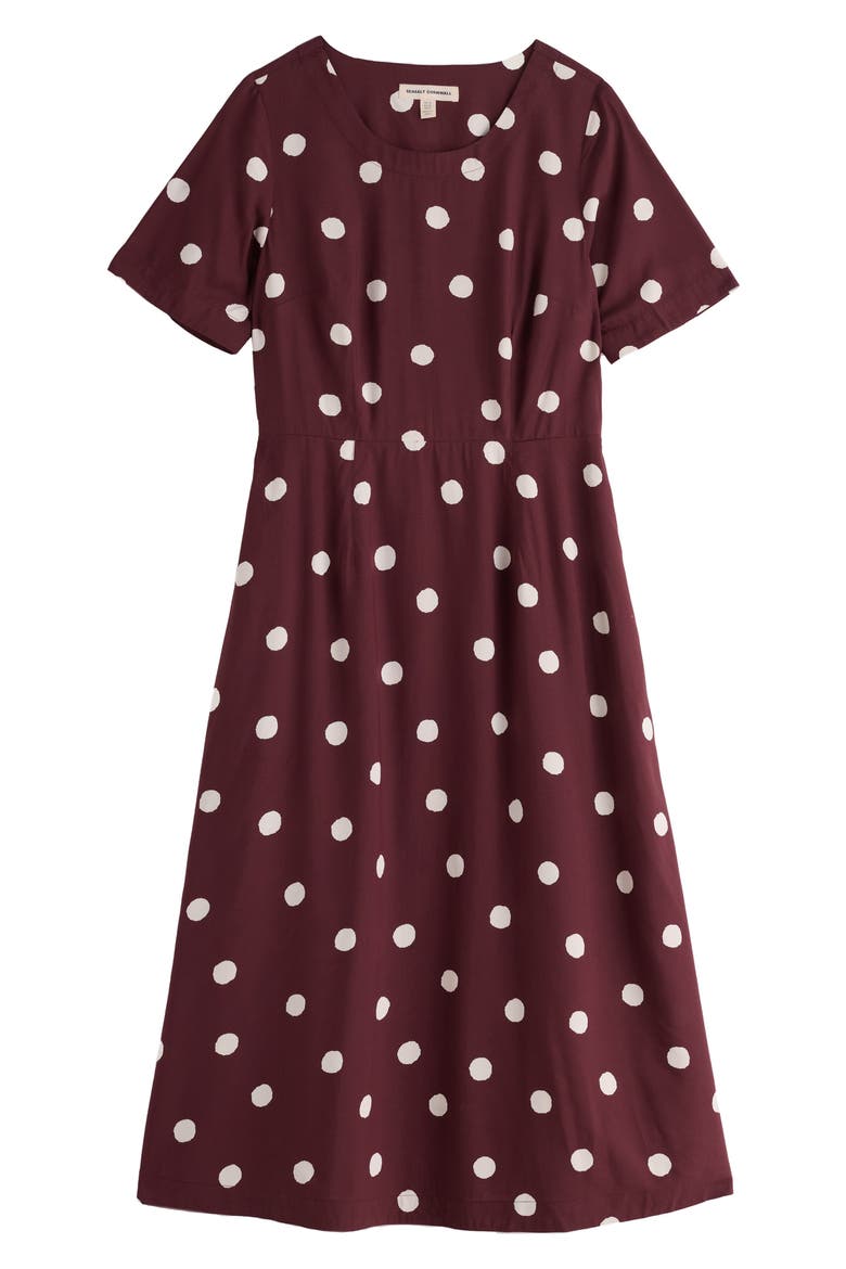 Tilly Polka Dot Midi Dress, Alternate, color, SPOT CACAO