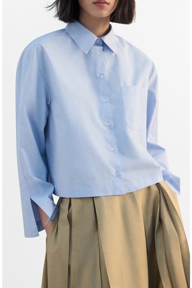 Crop Button-Up Shirt, Main, color, SKY BLUE