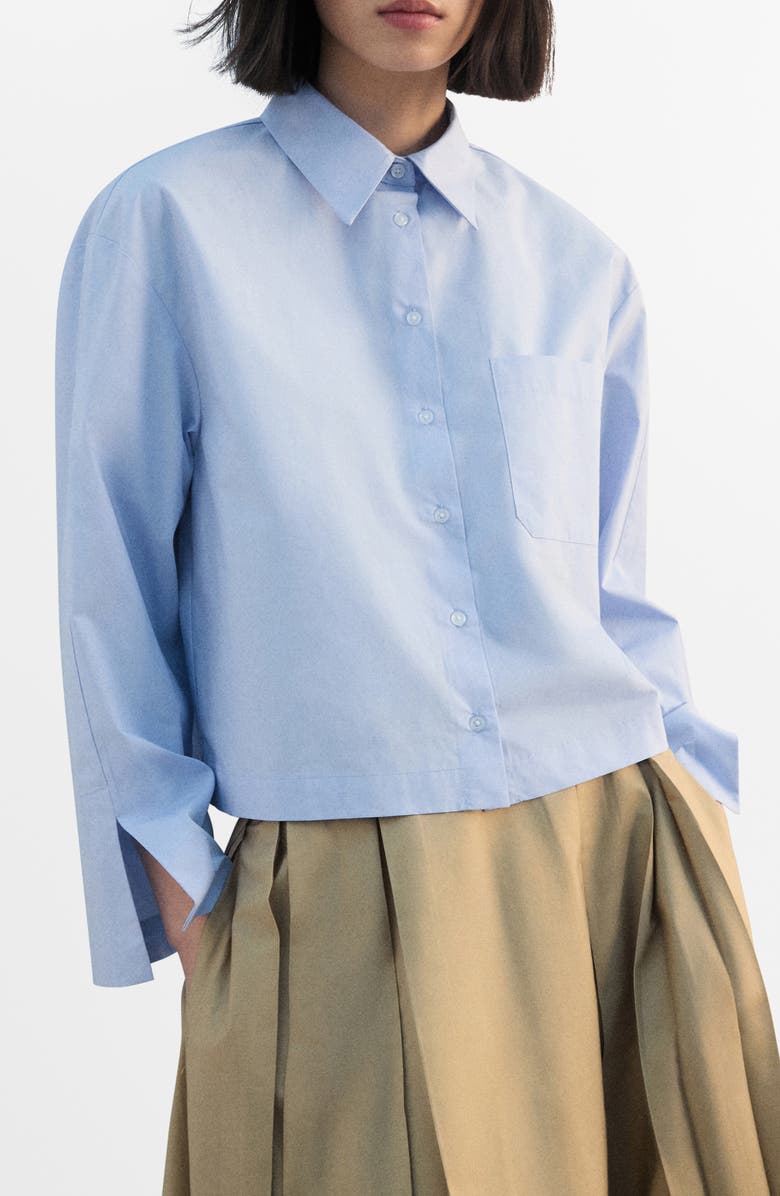 MANGO Crop Button-Up Shirt, Main, color, Sky Blue