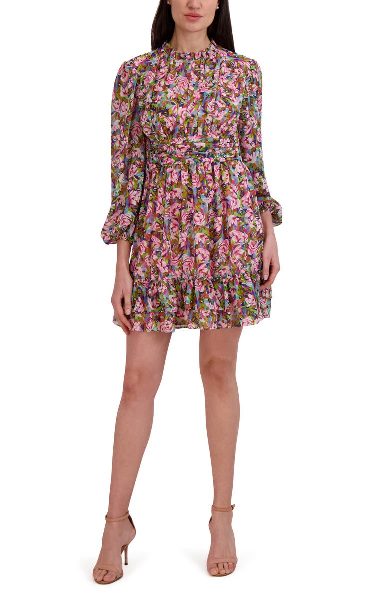 Julia Jordan Floral Ruffle Trim Minidress, Main, color,