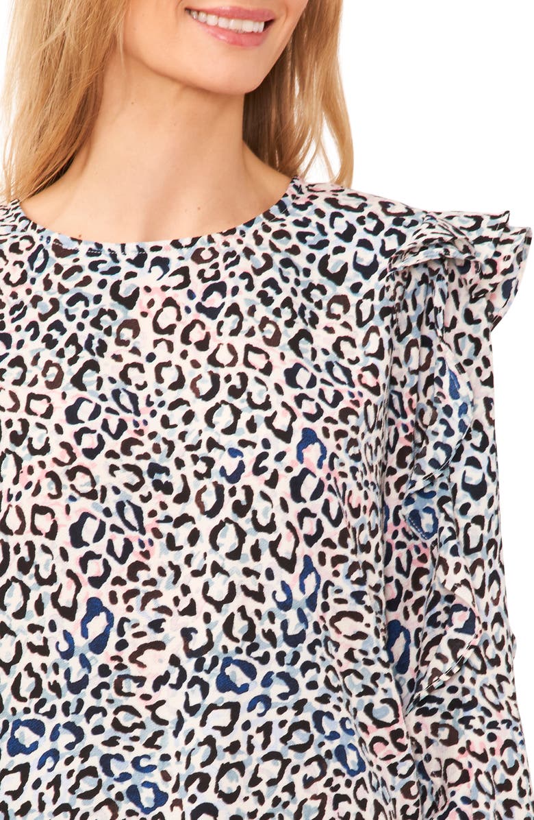 CeCe Leopard Print Ruffle Sleeve Crepe Top, Alternate, color, 