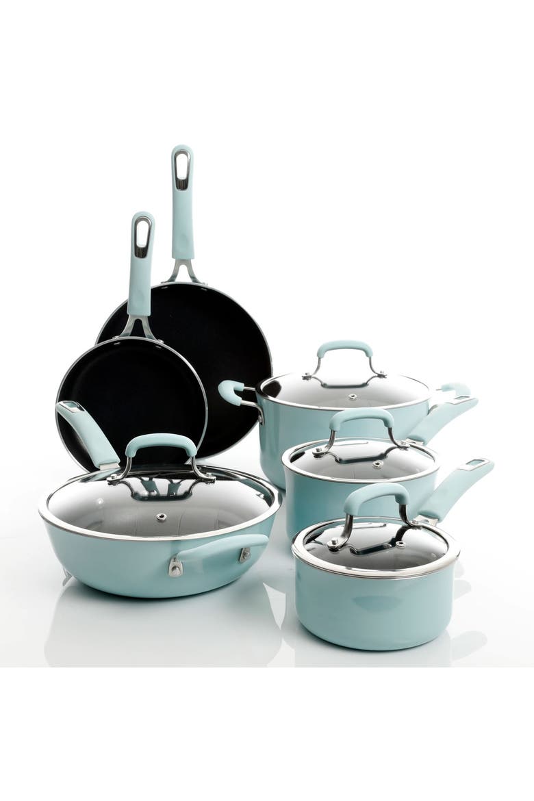 Andover 10 Piece Nonstick Aluminum Cookware Set, Alternate, color, Glacier Blue