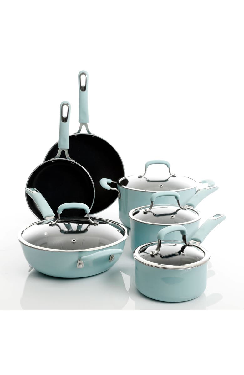 Kenmore Elite Andover 10 Piece Nonstick Aluminum Cookware Set, Alternate, color, Glacier Blue