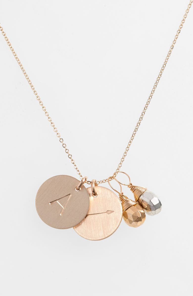 Nashelle Pyrite Initial & Arrow 14k-Gold Fill Disc Necklace, Main, color, 