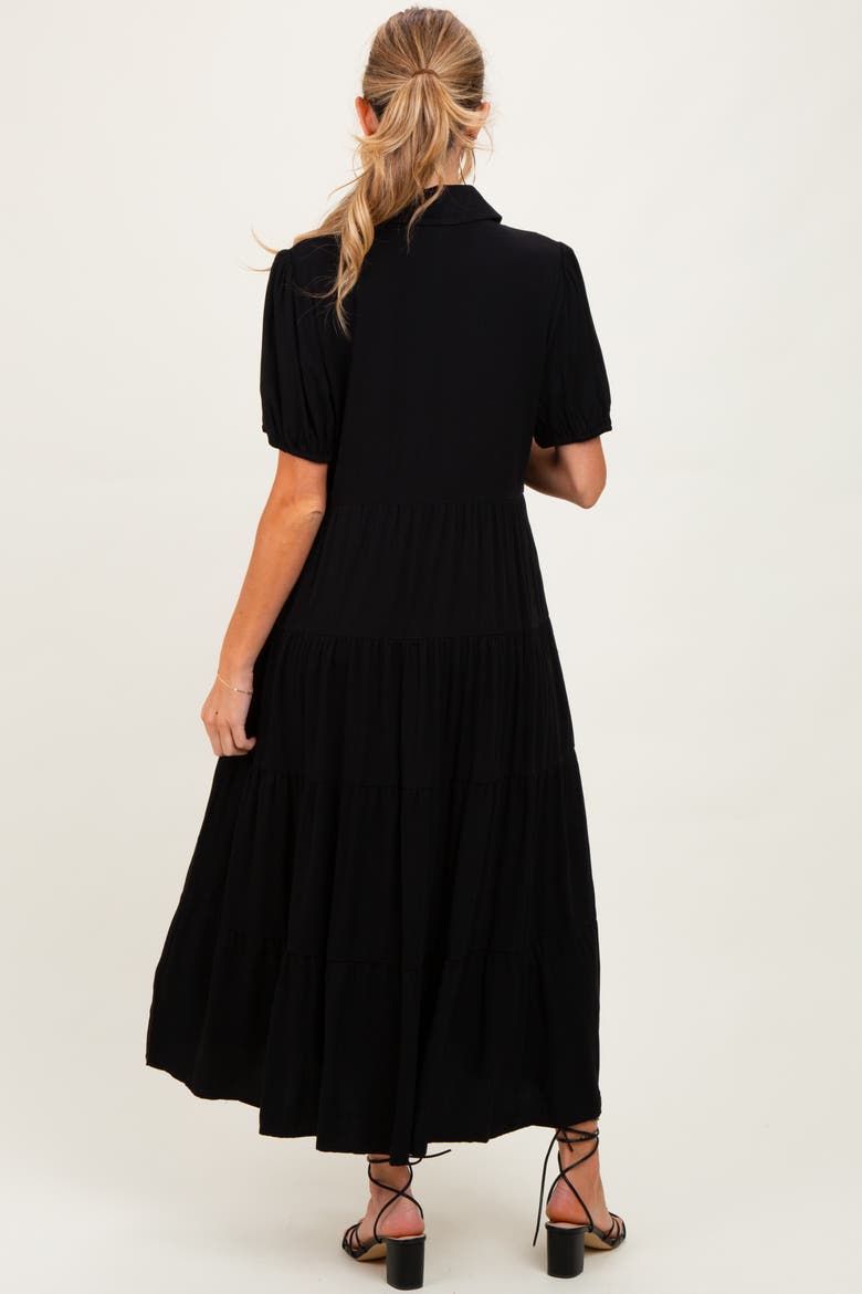 Collared Button Down Tiered Midi Dress, Alternate, color, Black