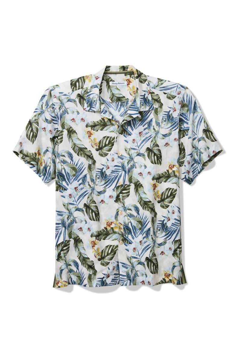 Orchid O'Lei Short Sleeve Linen Button-Up Shirt, Alternate, color, STERLING BLUE