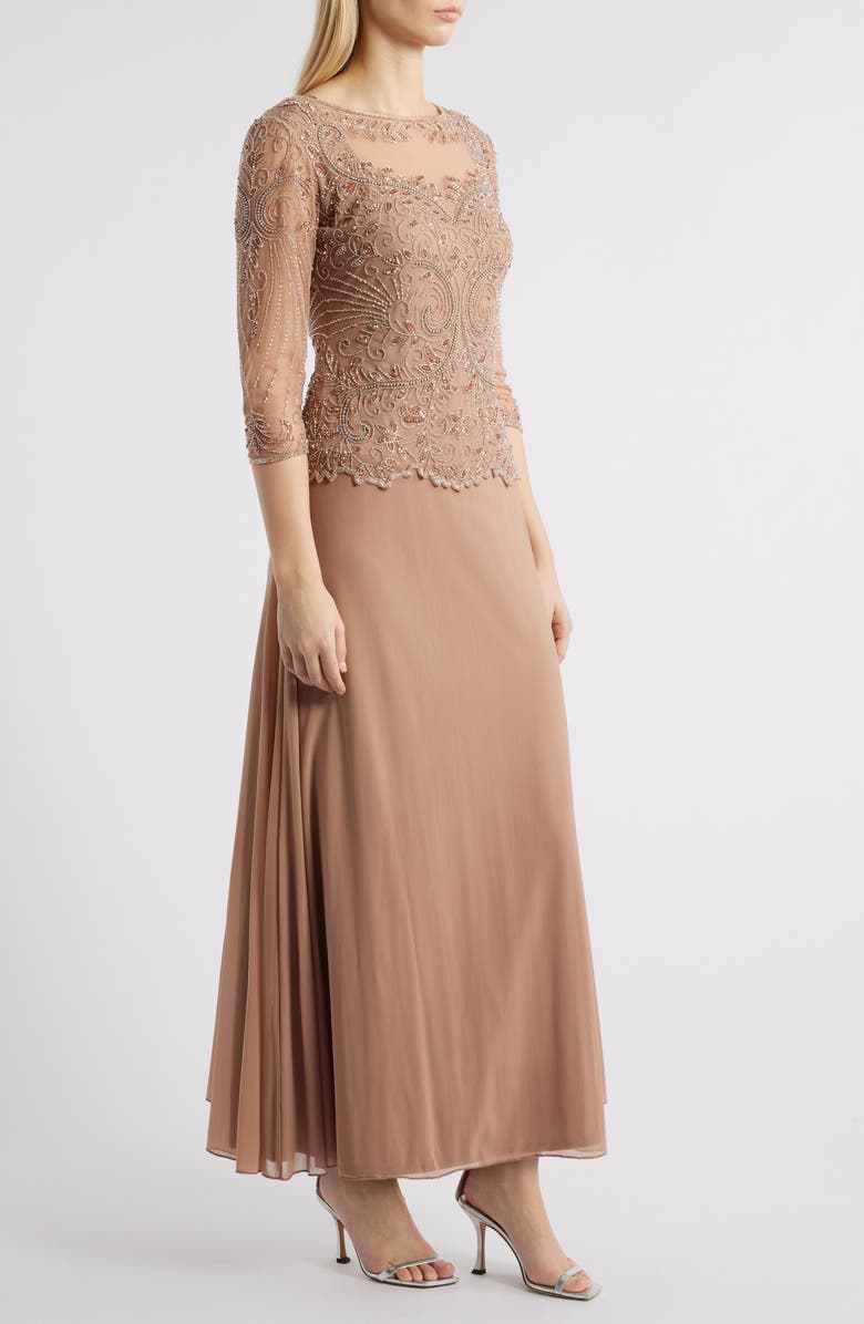 Pisarro Nights Pisaro Nights Beaded Mesh Mock Two-Piece Gown, Alternate, color, Dusty Rose 660