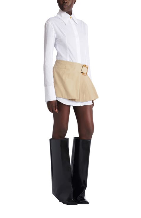 Short gabardine skirt with belt detail
