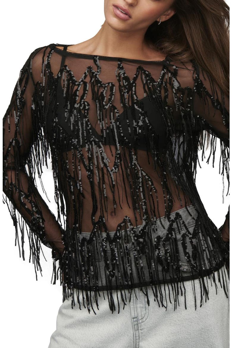 Sequin Tassel Top, Main, color, BLACK