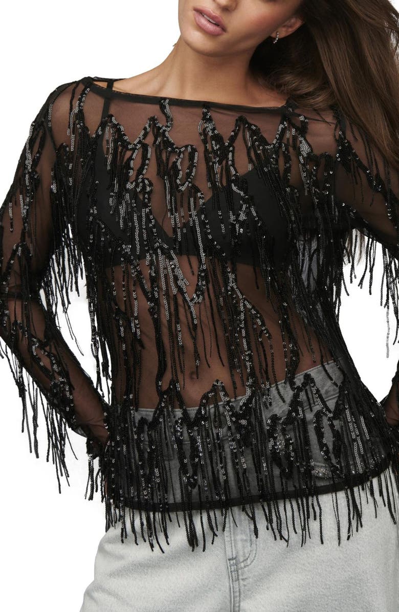 NEXT Sequin Tassel Top, Main, color, Black