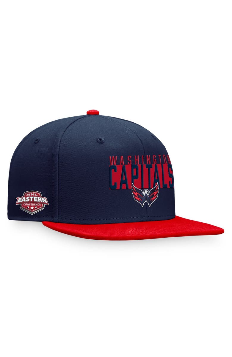 FANATICS Men's Fanatics Branded Navy/Red Washington Capitals Fundamental Colorblocked Snapback Hat, Main, color,