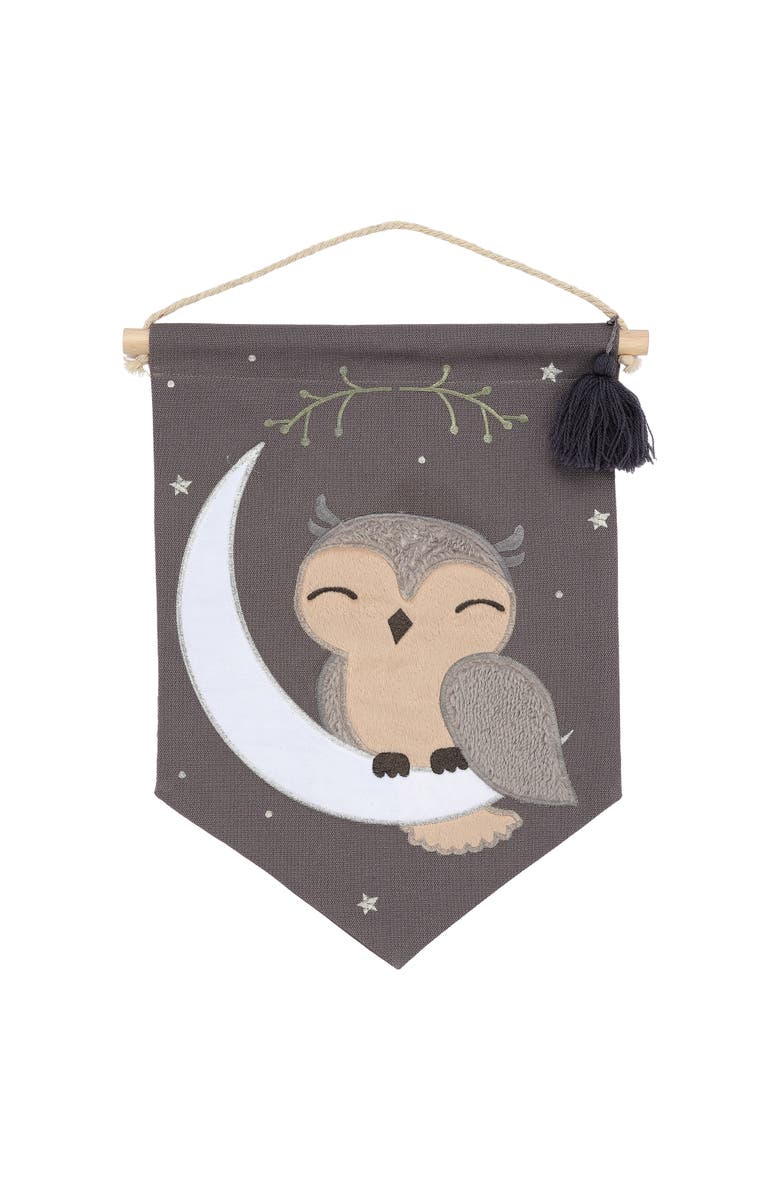 Lambs & Ivy Owl Canvas Banner Nursery Wall Art / Wall Hanging, Main, color, Gray