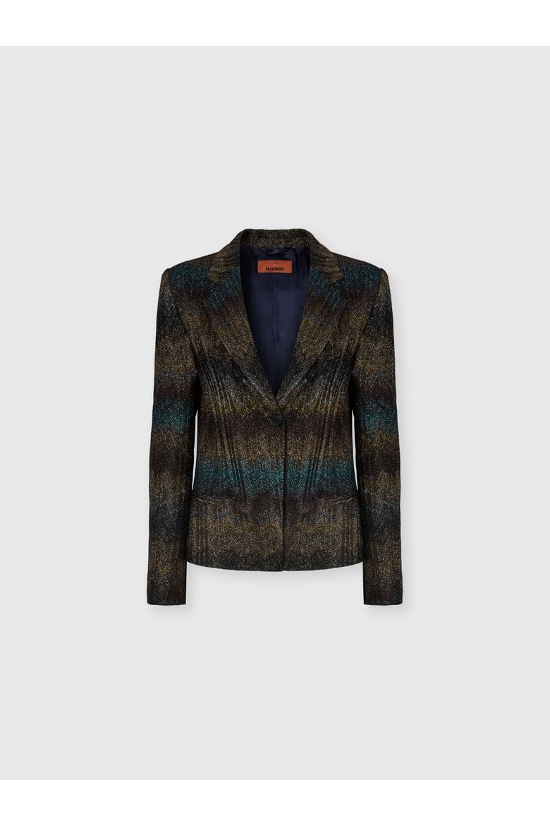 Slim Blazer In Viscose Lamé Snake Motif, Main, color, Blue