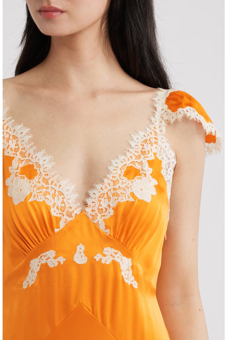 Fiona Lace Trim Silk Blend Maxi Dress, Alternate, color, TANGERINE